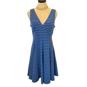 PETER SOM Design Nation Blue Striped Fit &  Flare Dress Women size 8 Preppy